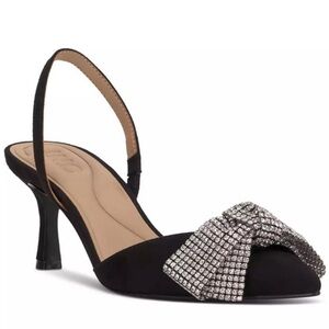 INC International Concepts - Gevira - Black and Silver Heels with Rhinestone Bow